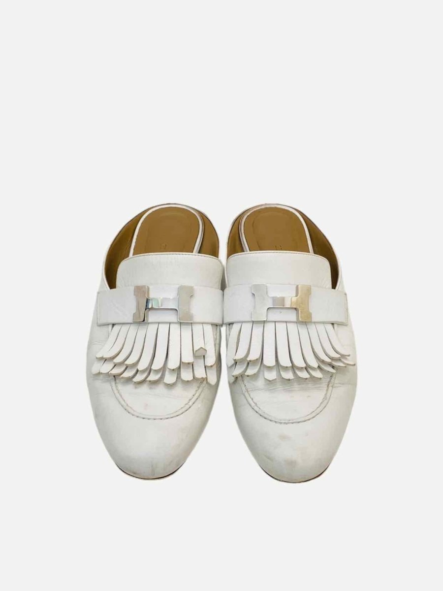 Pre - loved HERMES Rivoli White Mules at Reems Closet