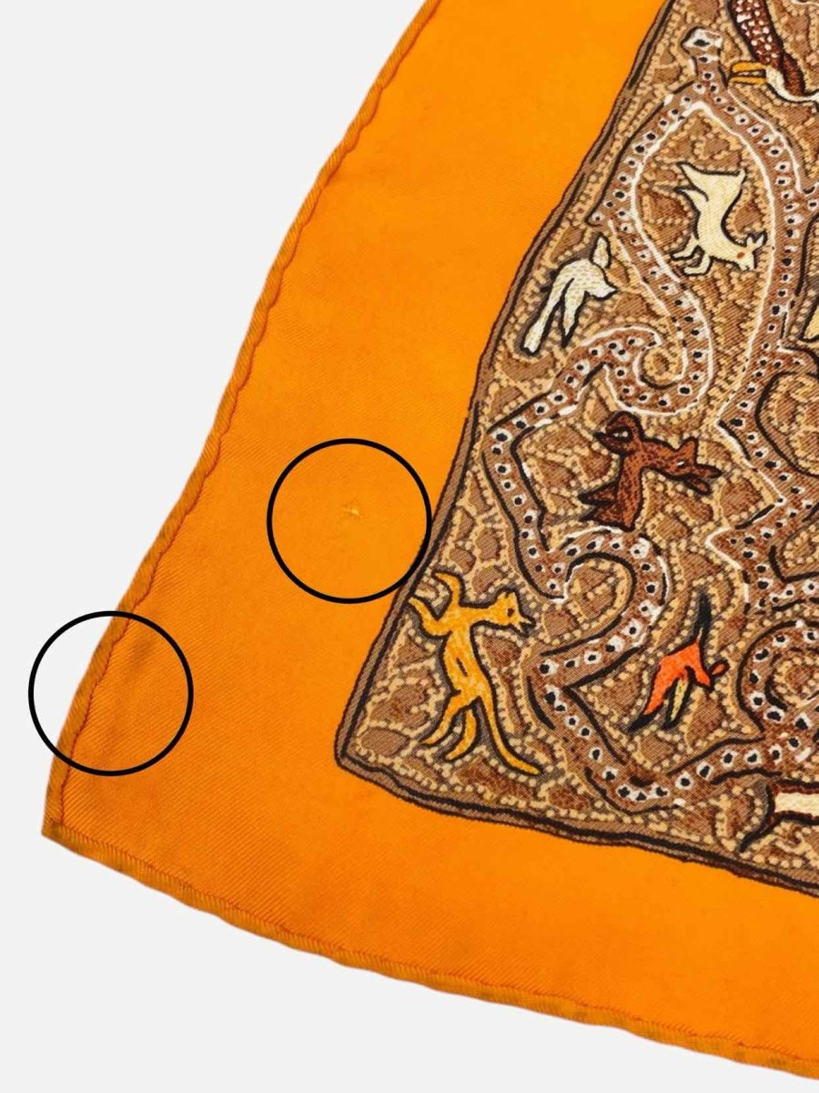 Pre - loved HERMES Scarf Brown & Orange Printed Scarf at Reems Closet