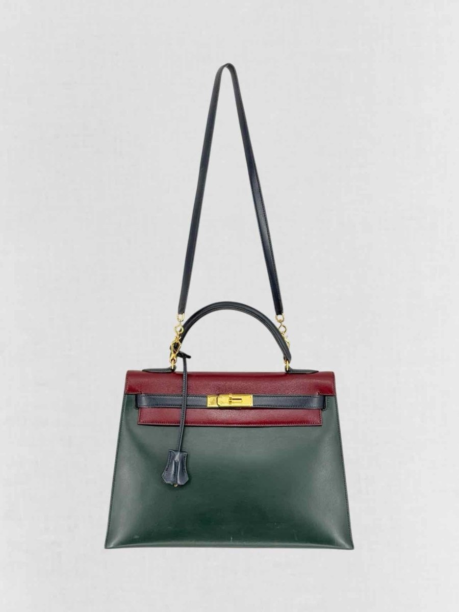Pre-loved HERMES Vert Fonce, Rouge H, Blue Marine Top Handle at Reems Closet