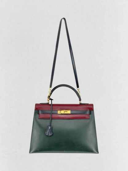 Pre-loved HERMES Vert Fonce, Rouge H, Blue Marine Top Handle at Reems Closet