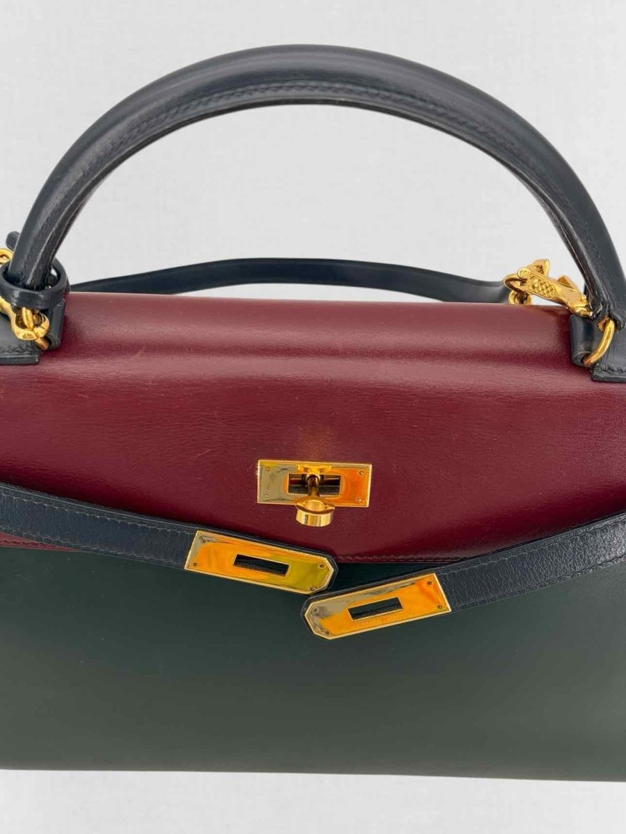Pre-loved HERMES Vert Fonce, Rouge H, Blue Marine Top Handle at Reems Closet