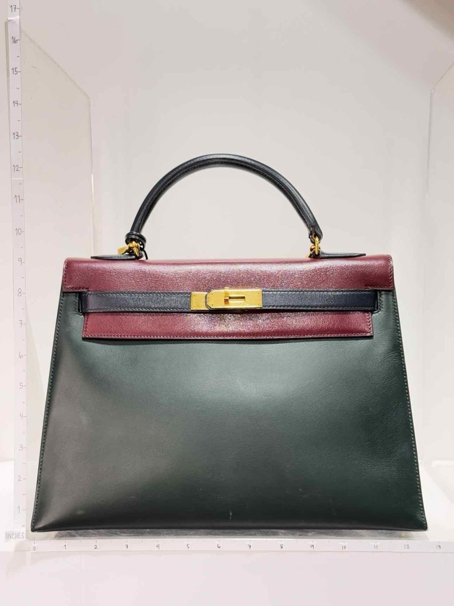 Pre-loved HERMES Vert Fonce, Rouge H, Blue Marine Top Handle at Reems Closet