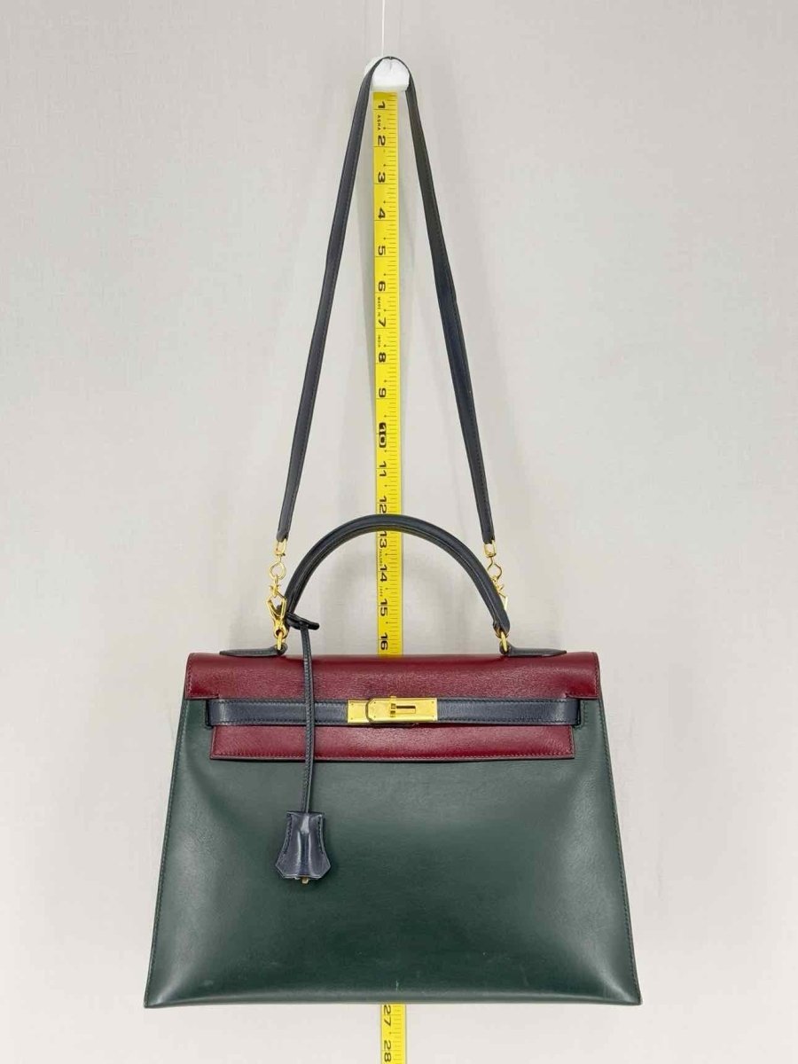 Pre-loved HERMES Vert Fonce, Rouge H, Blue Marine Top Handle at Reems Closet