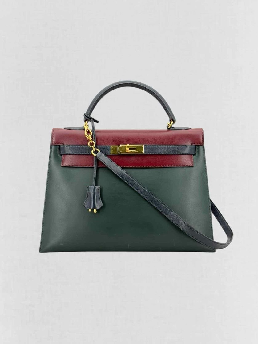 Pre-loved HERMES Vert Fonce, Rouge H, Blue Marine Top Handle at Reems Closet