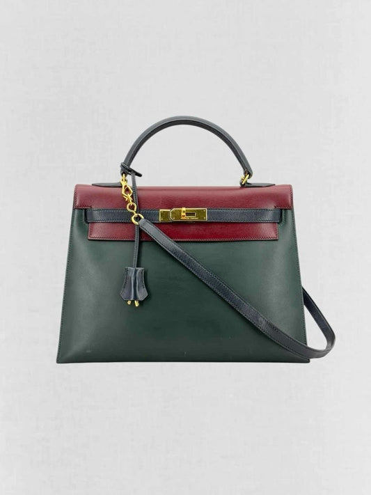 Pre-loved HERMES Vert Fonce, Rouge H, Blue Marine Top Handle at Reems Closet
