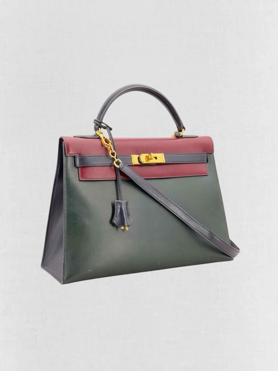 Pre-loved HERMES Vert Fonce, Rouge H, Blue Marine Top Handle at Reems Closet