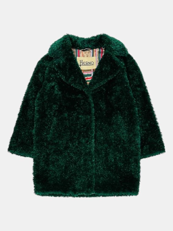 Pre - loved HERNO Faux Fur Green Coat at Reems Closet