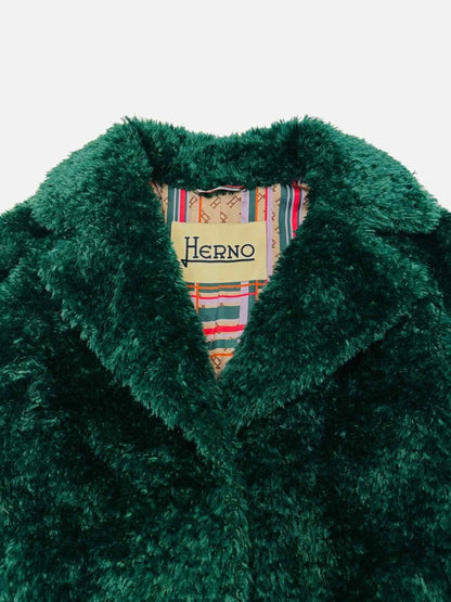 Pre - loved HERNO Faux Fur Green Coat at Reems Closet