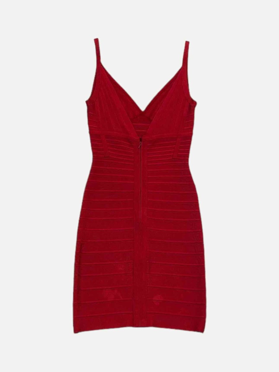 Pre - loved HERVE LEGER Bandage Red Knee Length Bodycon Dress at Reems Closet