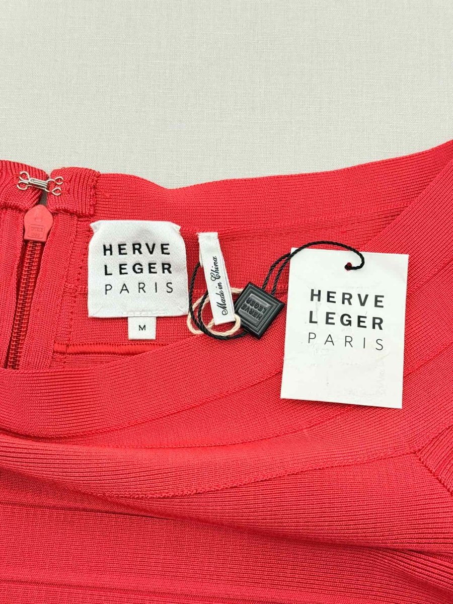 Pre-loved HERVE LEGER Bandage Red Size Medium Knee Length Dress at Reems Closet