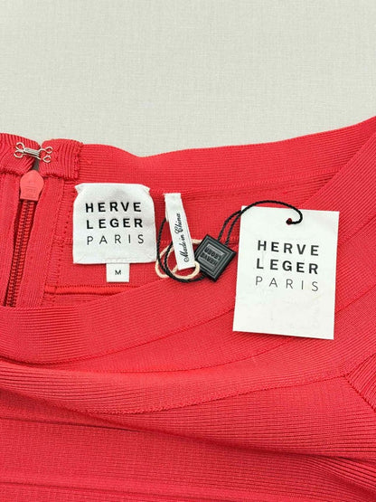 Pre-loved HERVE LEGER Bandage Red Size Medium Knee Length Dress at Reems Closet