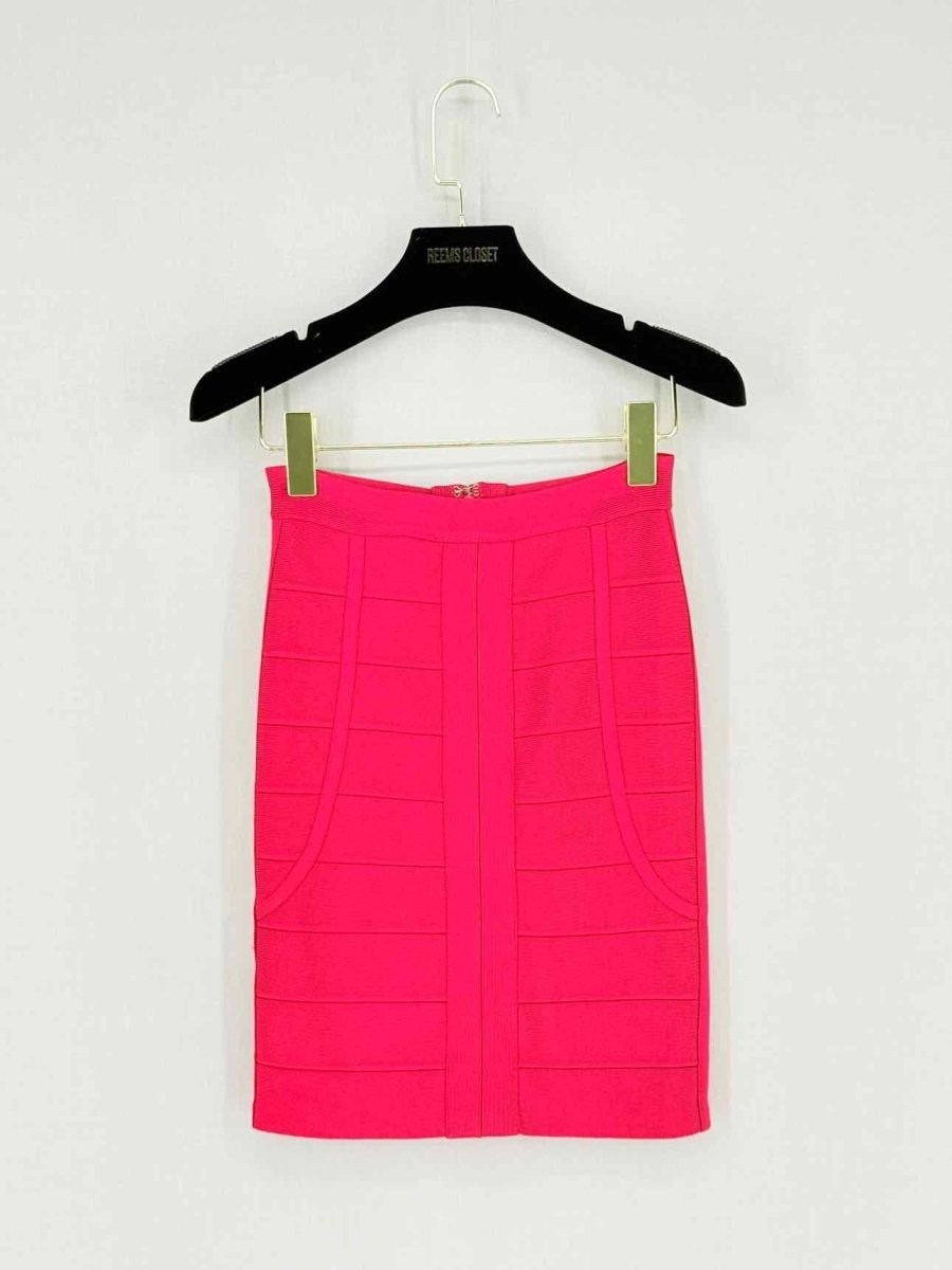 Pre - loved HERVE LEGER Elias Red Bandage Size XSmall Mini Skirt at Reems Closet