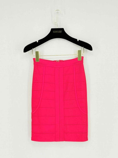 Pre - loved HERVE LEGER Elias Red Bandage Size XSmall Mini Skirt at Reems Closet