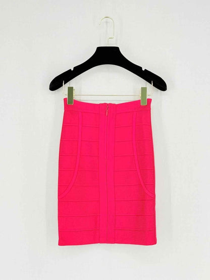 Pre - loved HERVE LEGER Elias Red Bandage Size XSmall Mini Skirt at Reems Closet