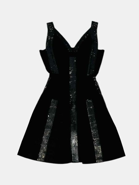 Pre - loved HERVE LEGER Etta Black Short Dress at Reems Closet