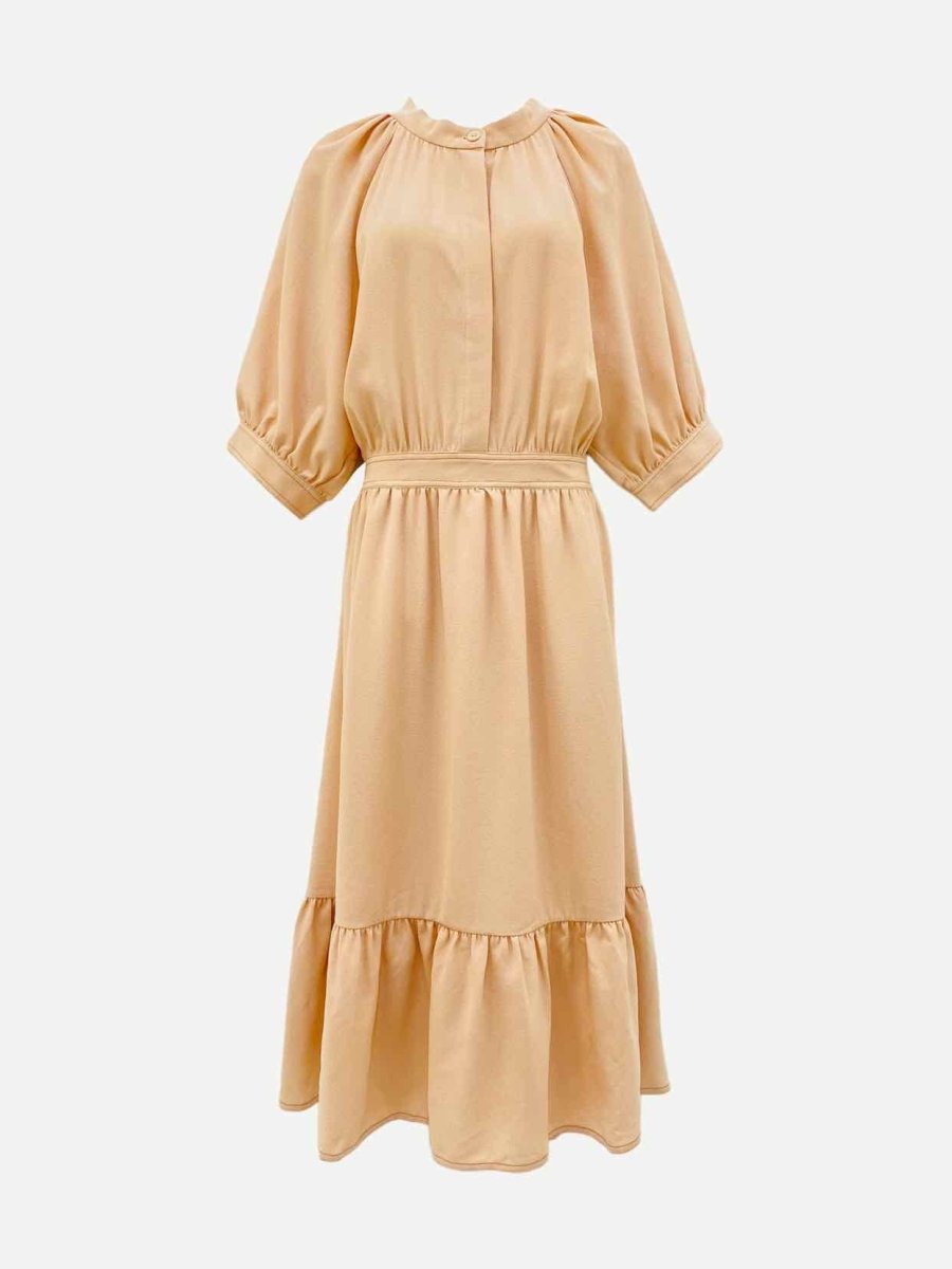 Pre - loved HOFMANN Puff Sleeve Beige Midi Dress at Reems Closet