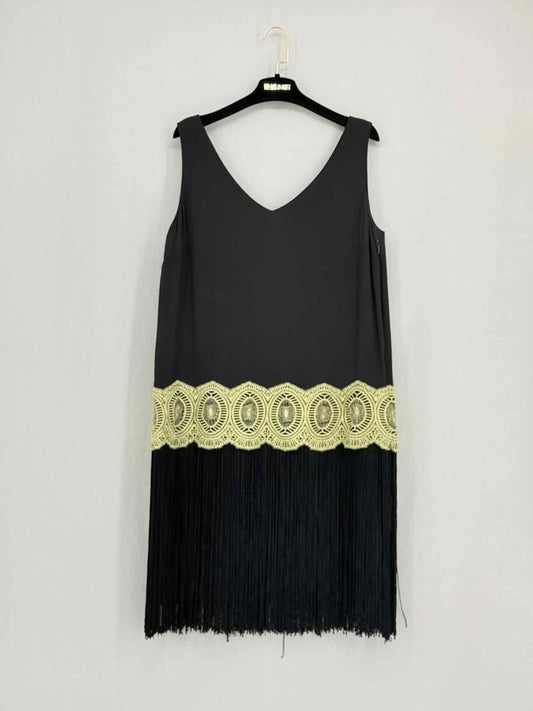 Pre - loved HOSS INTROPIA Black & Gold Size US 10 Short Dress at Reems Closet