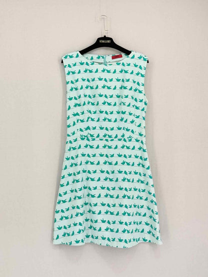 Pre-loved HUGO White & Green Printed Size Small Knee Length Dress at Reems Closet