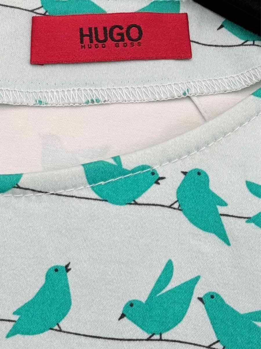 Pre-loved HUGO White & Green Printed Size Small Knee Length Dress at Reems Closet