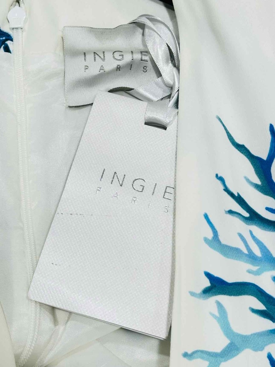 Pre - loved INGIE PARIS White w/ Blue Print Size US 8 Short Dress at Reems Closet