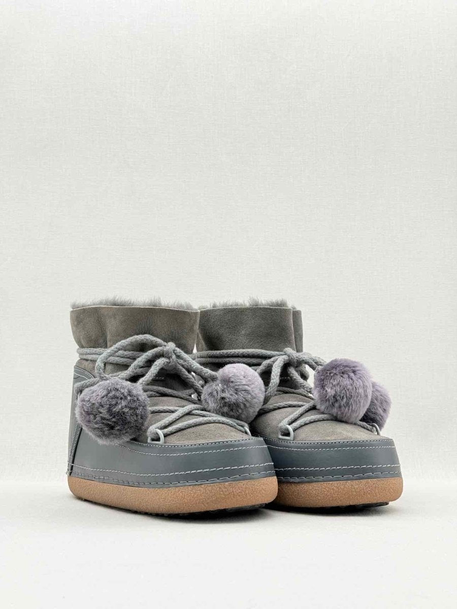 Pre - loved INUIKII Pompom Grey Size EU 38 Ankle Boots at Reems Closet