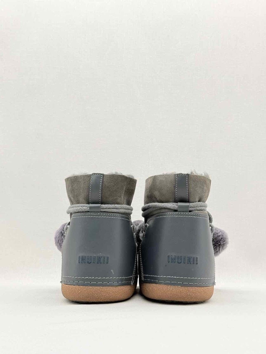 Pre - loved INUIKII Pompom Grey Size EU 38 Ankle Boots at Reems Closet