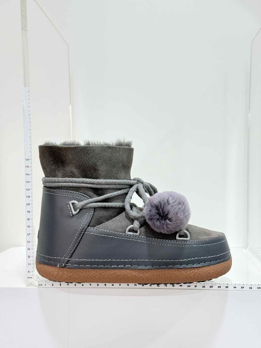Pre - loved INUIKII Pompom Grey Size EU 38 Ankle Boots at Reems Closet