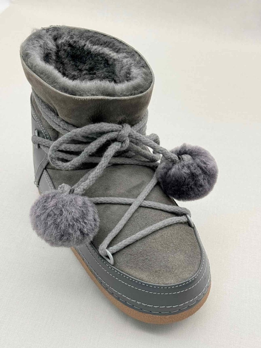 Pre - loved INUIKII Pompom Grey Size EU 38 Ankle Boots at Reems Closet