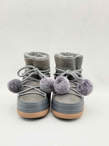 Pre - loved INUIKII Pompom Grey Size EU 38 Ankle Boots at Reems Closet