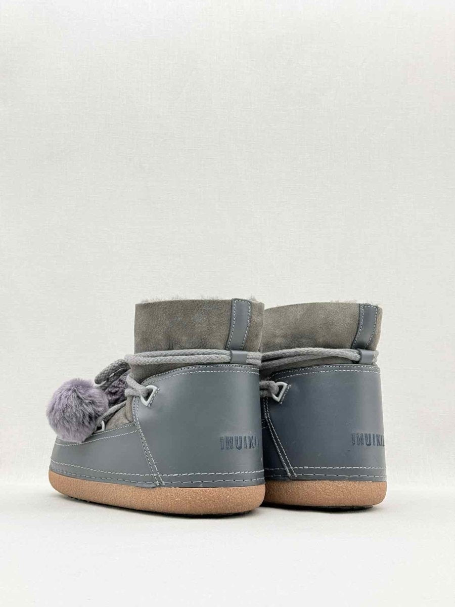 Pre - loved INUIKII Pompom Grey Size EU 38 Ankle Boots at Reems Closet