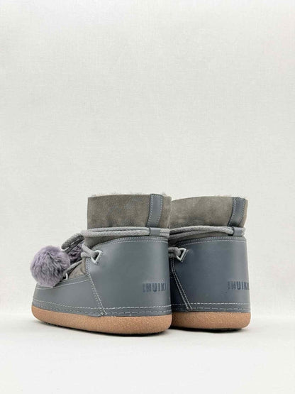 Pre - loved INUIKII Pompom Grey Size EU 38 Ankle Boots at Reems Closet