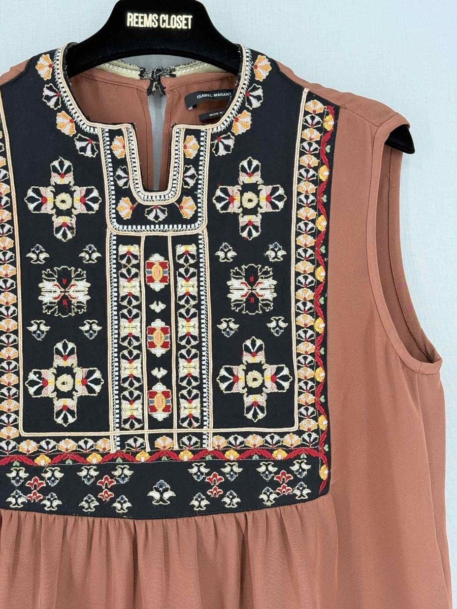 Pre - loved ISABEL MARANT Brown Embroidered Size US 4 Top at Reems Closet