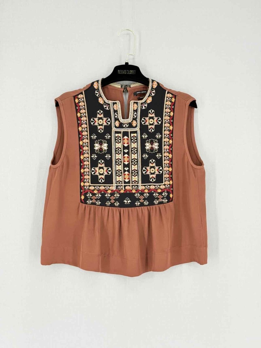 Pre - loved ISABEL MARANT Brown Embroidered Size US 4 Top at Reems Closet
