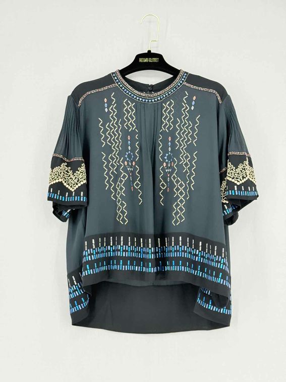 Pre - loved ISABEL MARANT Cerza Navy Blue & Black Size US 2 Blouse at Reems Closet