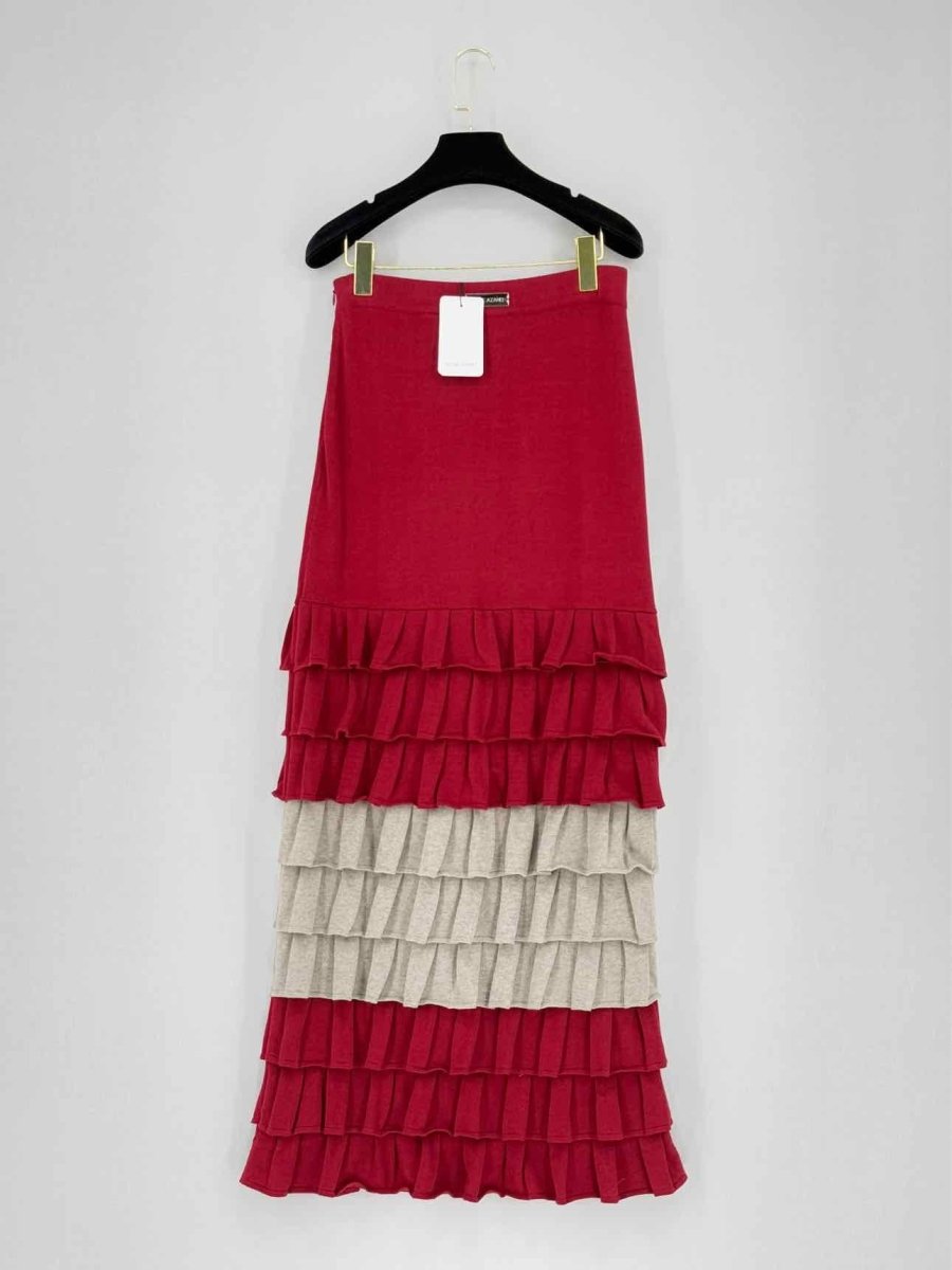 Pre - loved IZAAK AZANEI Red & Beige Frilled Size Small Long Skirt at Reems Closet