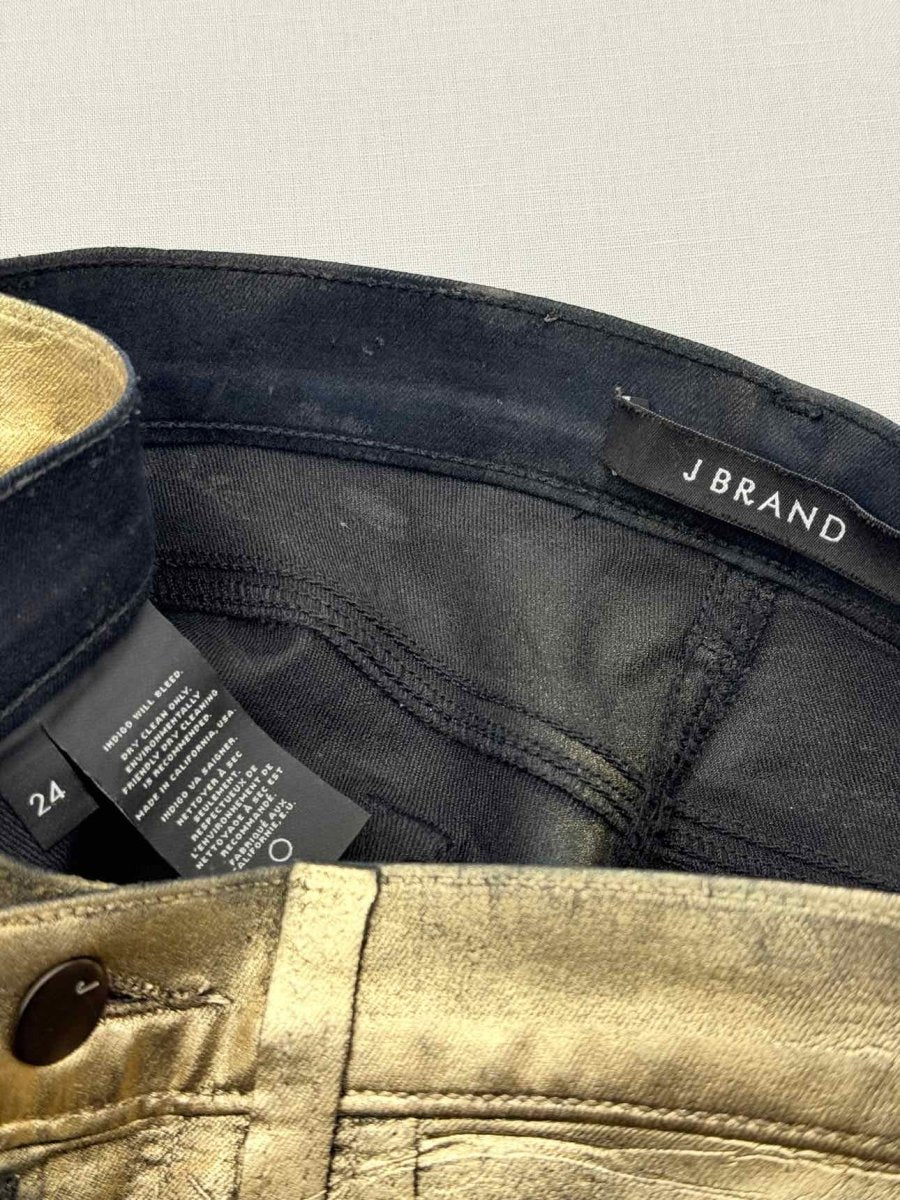 Pre - loved J BRAND Super Skinny Metallic Gold Size 24 Jeans at Reems Closet