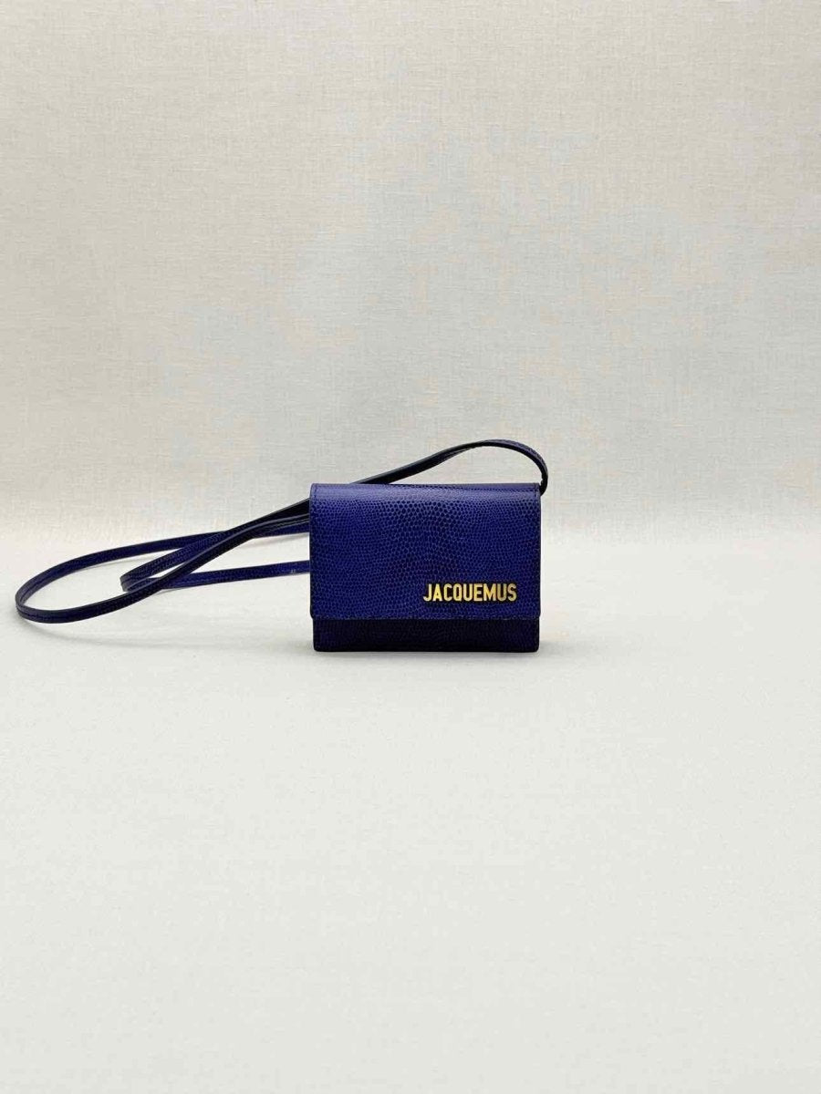 Pre-loved JACQUEMUS Mini Le Bello Blue Lizard Embossed Crossbody at Reems Closet