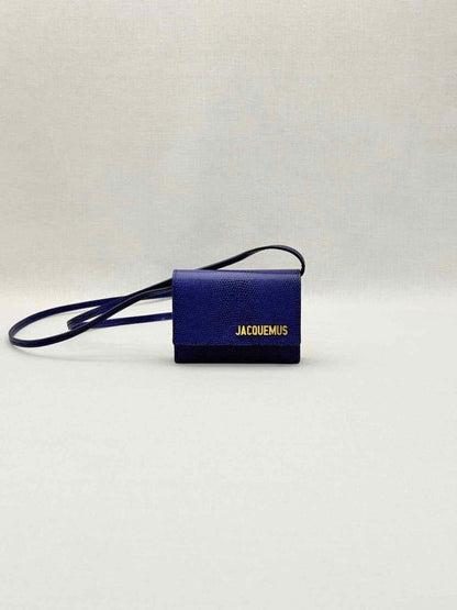 Pre-loved JACQUEMUS Mini Le Bello Blue Lizard Embossed Crossbody at Reems Closet