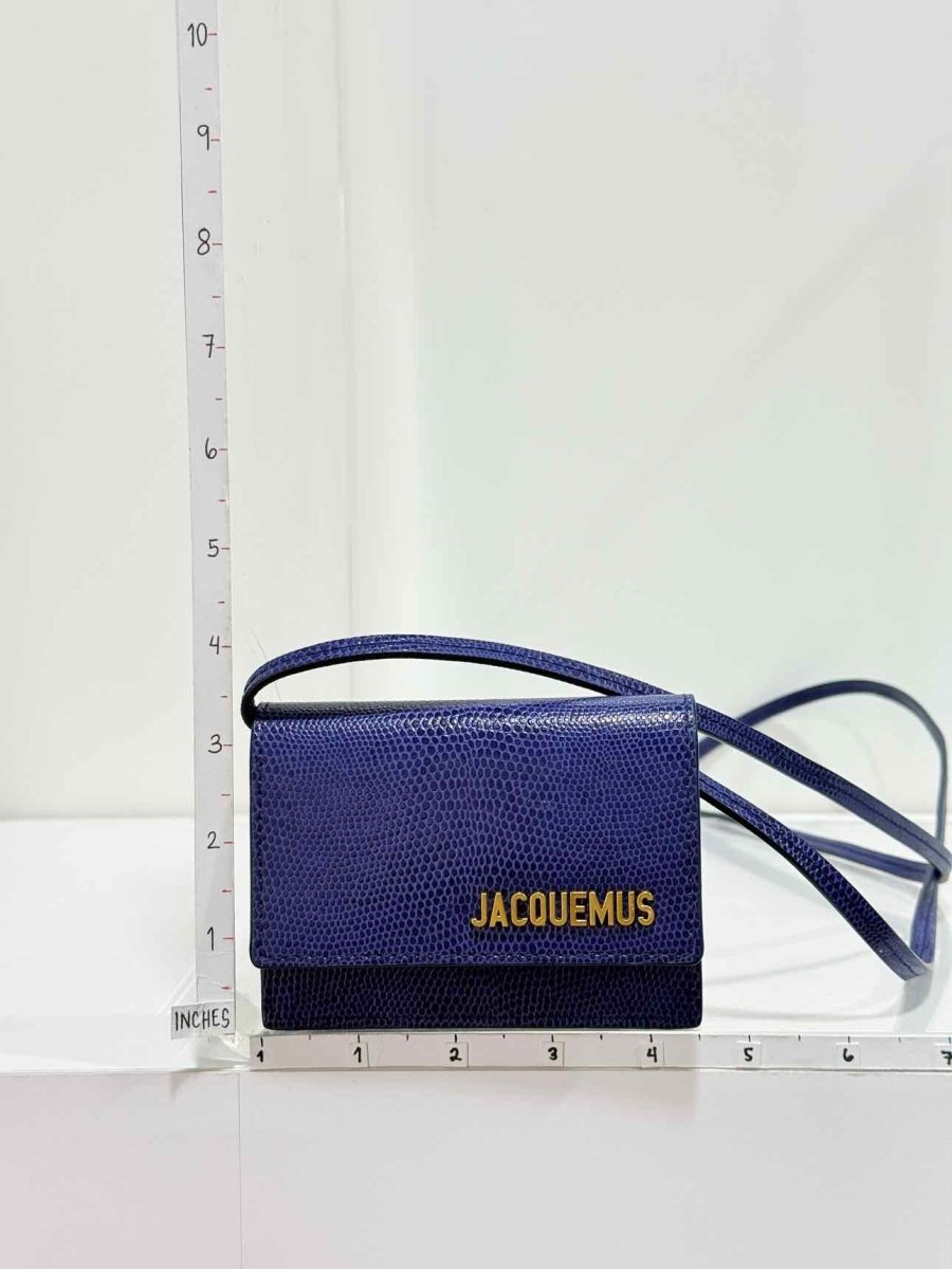 Pre-loved JACQUEMUS Mini Le Bello Blue Lizard Embossed Crossbody at Reems Closet