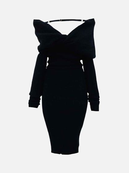 Pre - loved JACQUEMUS Off Shoulder Black Knit Midi Dress at Reems Closet