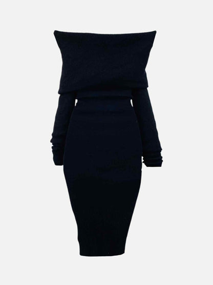 Pre - loved JACQUEMUS Off Shoulder Black Knit Midi Dress at Reems Closet