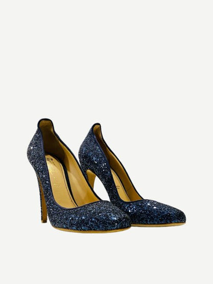 Pre - loved JEROME C. ROUSSEAU Aizza Navy Blue Glitter Pumps at Reems Closet