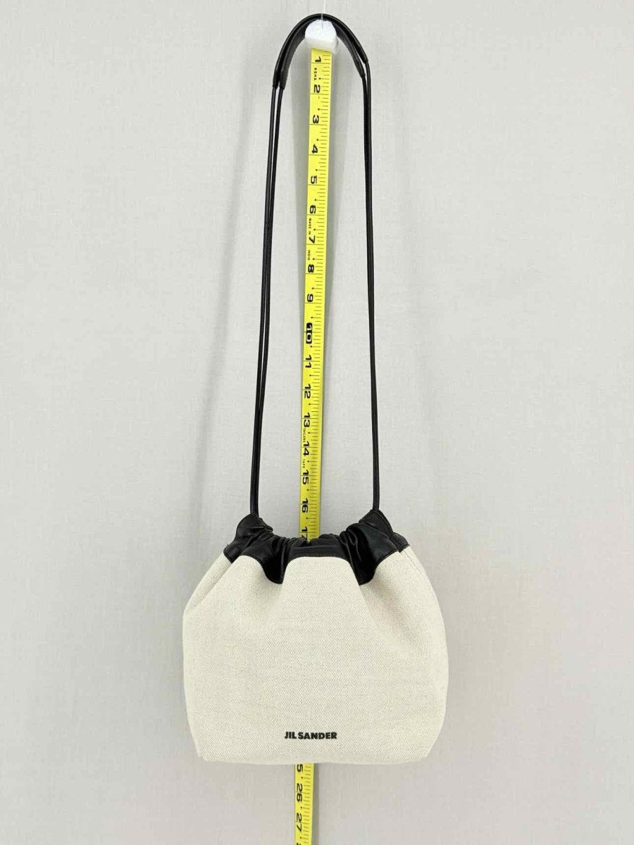 Pre - loved JIL SANDER Drawstring Beige & Black Bucket Bag at Reems Closet