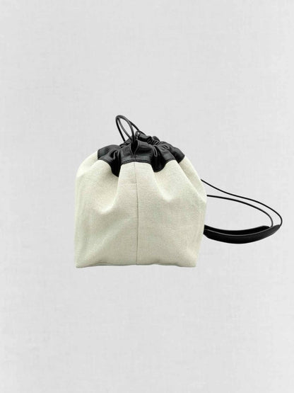 Pre - loved JIL SANDER Drawstring Beige & Black Bucket Bag at Reems Closet