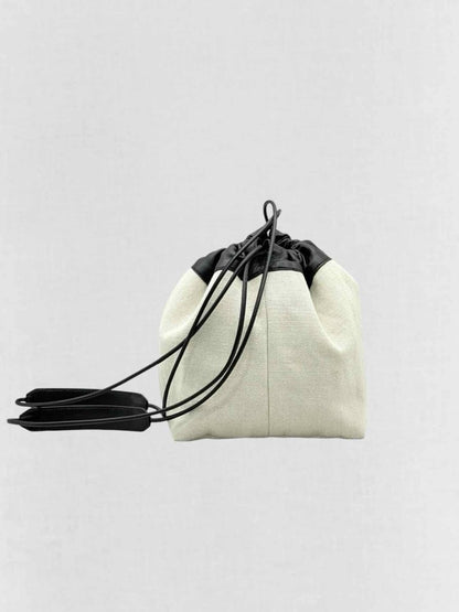 Pre - loved JIL SANDER Drawstring Beige & Black Bucket Bag at Reems Closet