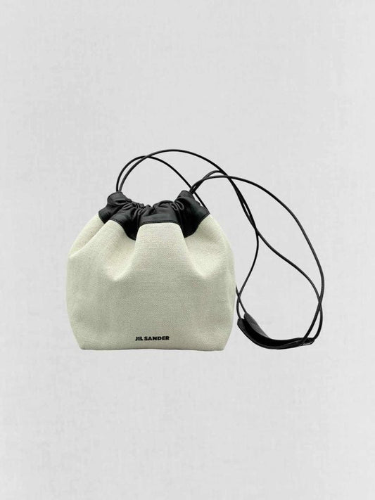 Pre - loved JIL SANDER Drawstring Beige & Black Bucket Bag at Reems Closet