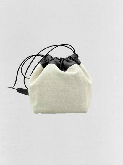 Pre - loved JIL SANDER Drawstring Beige & Black Bucket Bag at Reems Closet