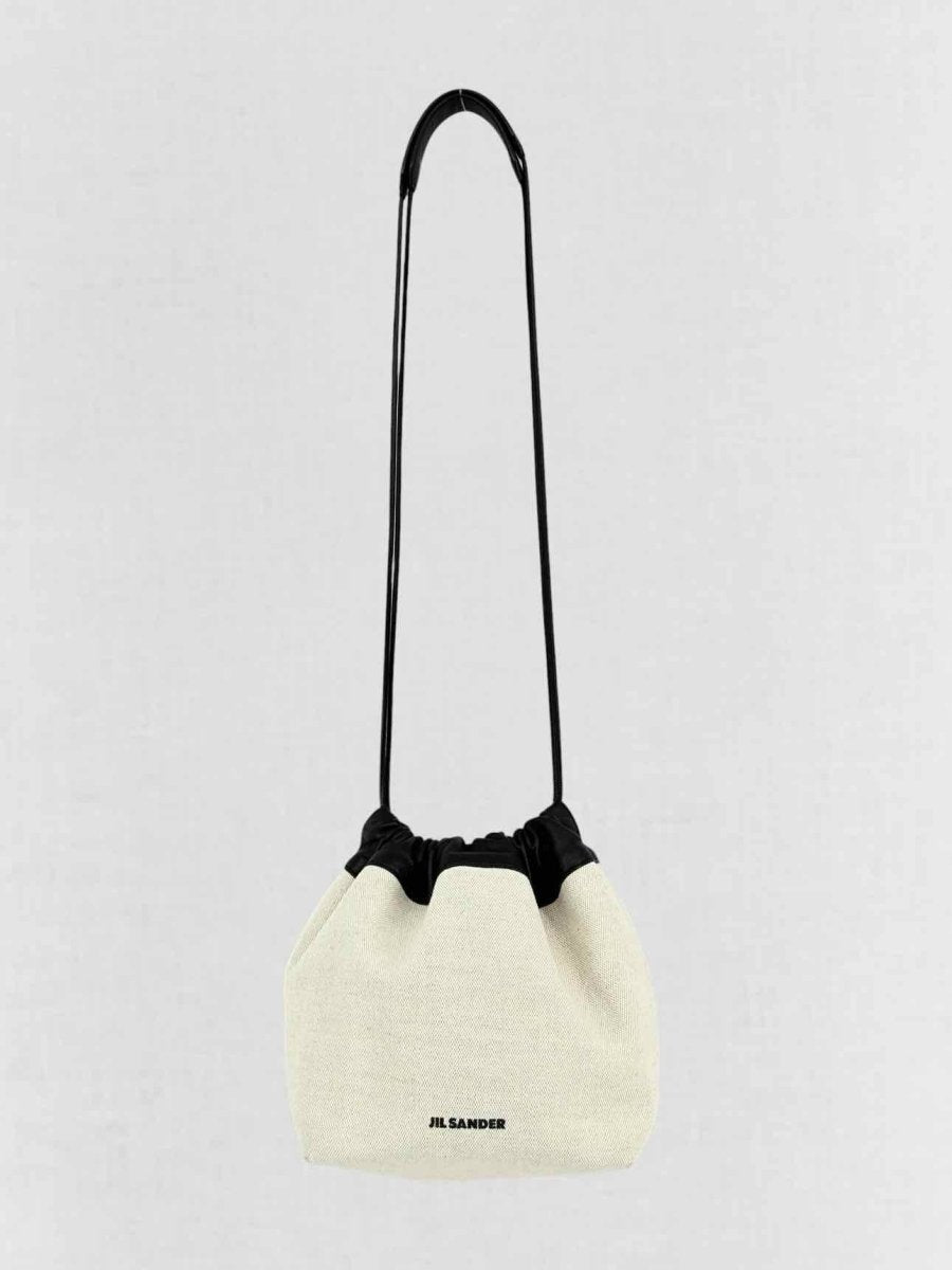 Pre - loved JIL SANDER Drawstring Beige & Black Bucket Bag at Reems Closet