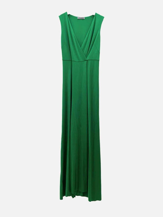 Pre-loved JIL SANDER Wrap Effect Green Long Dress from Reems Closet