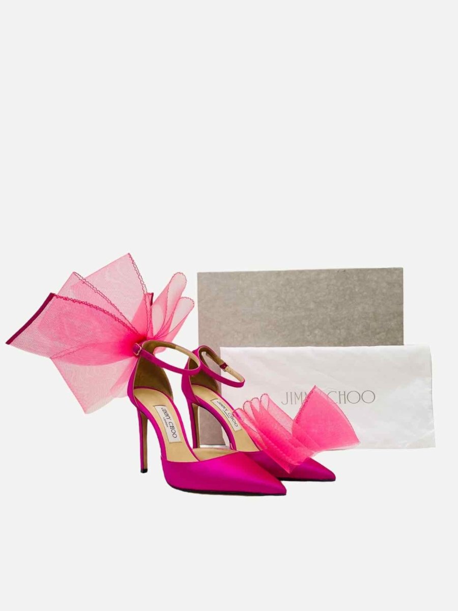 Pre - loved JIMMY CHOO Averly Pink Heeled Sandals 38.5 at Reems Closet